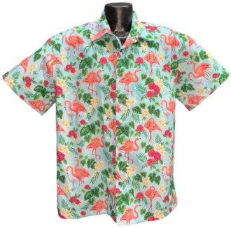 Flamingos Hawaiian Shirt- Made in USA- 100% Cotton